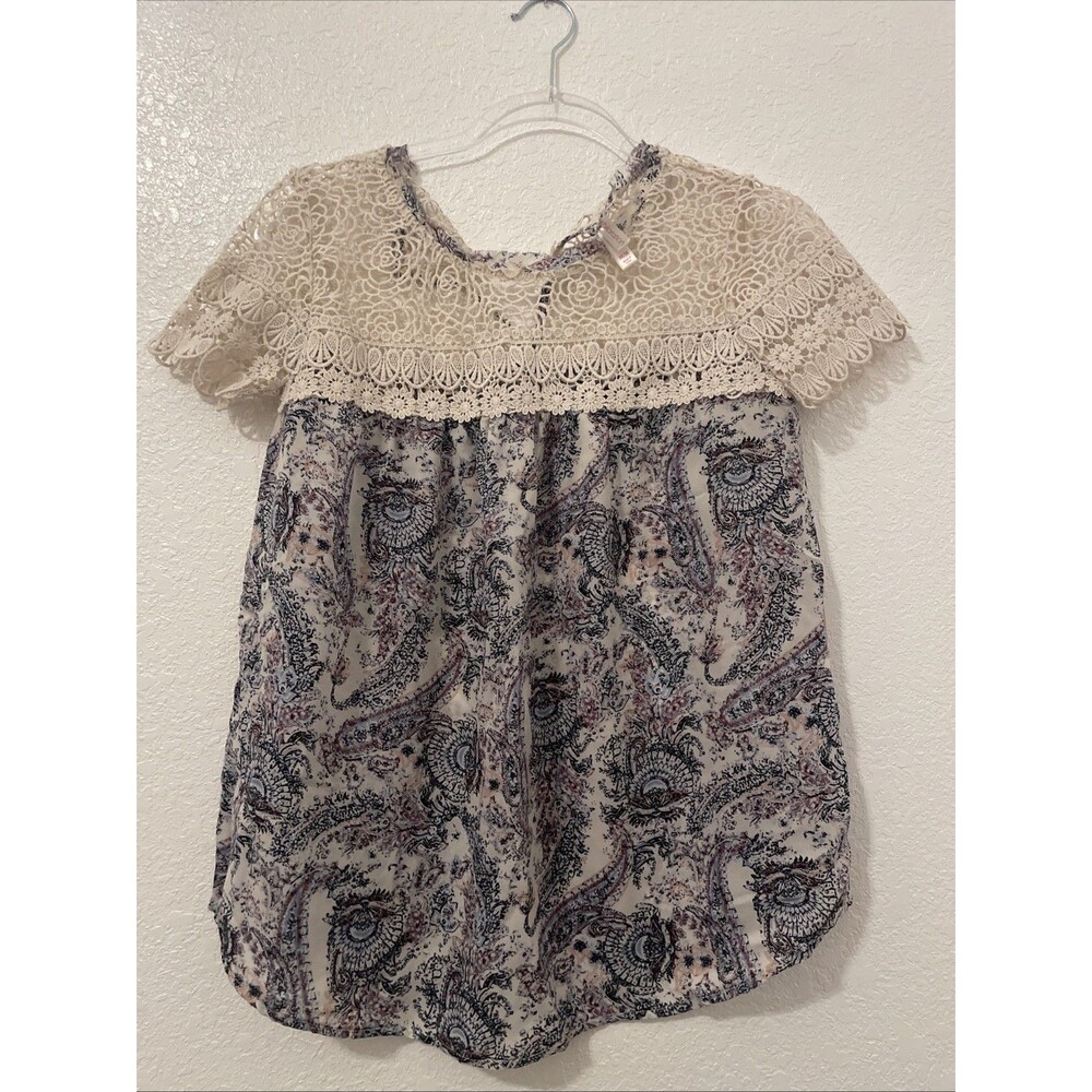 Xhilaration Womens Ivory Lace Sheer Top Size Medium Cottagecore